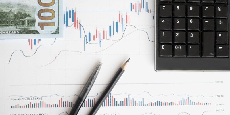 Stock analysis workspace featuring charts, a calculator, and currency for data-driven insights.